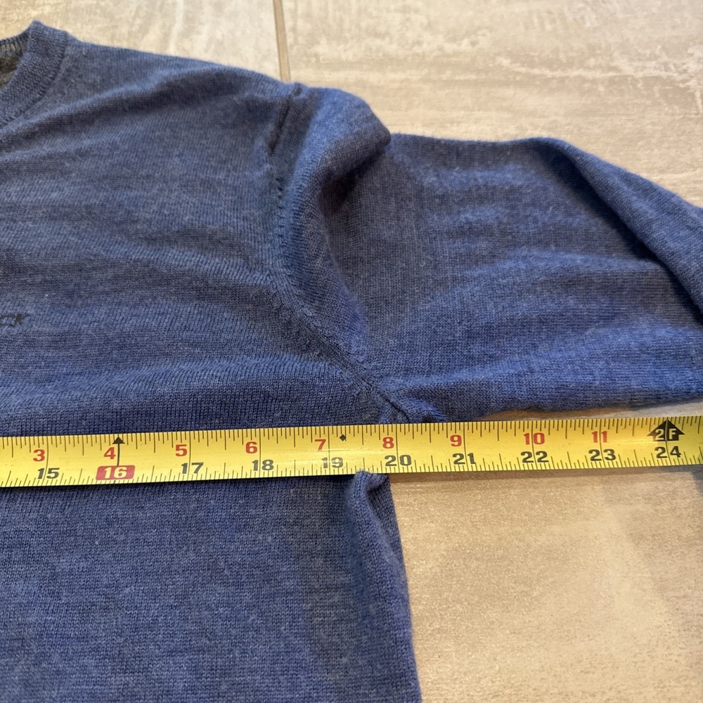 Calvin Klein CK Mens Large 100% Extra Fine Merino Wool V Neckline Sweater Blue - Picture 4 of 8